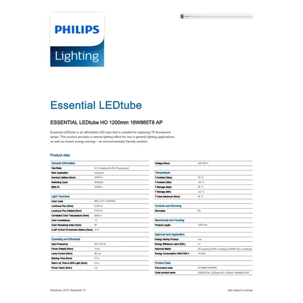 Philips CorePro LEDtube HO 1200mm 18W T8 