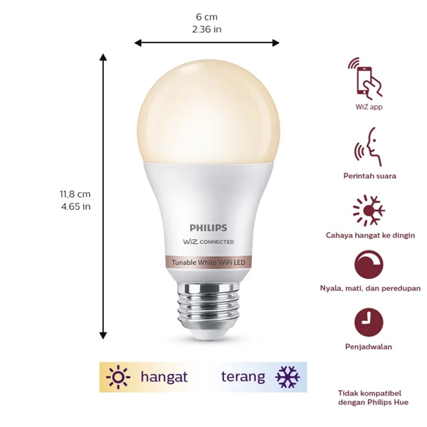Lampu LED Philips Wifi Tunable White 9W A60 927-65 12/1CT Bohlam Smart